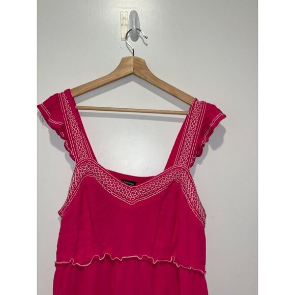 Torrid Babydoll Crinkle Gauze Womens 1x Hot Pink  Boho Embroidered top - Picture 3 of 10